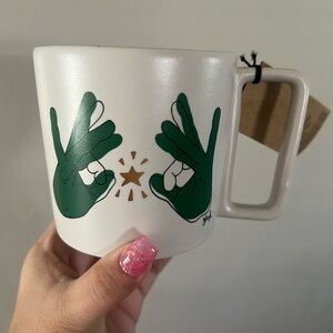 Starbucks Jena Floyd Together ASL Mug. 12oz. Green Hands Gold Star (NWT)